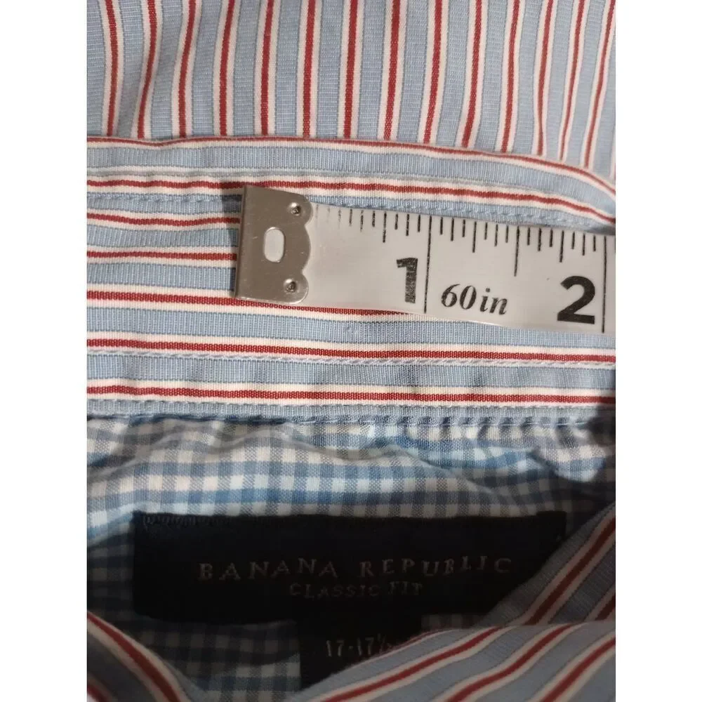 Banana Republic Shirt Men's Extra Large Blue Red Button Front Long Sleeve‎